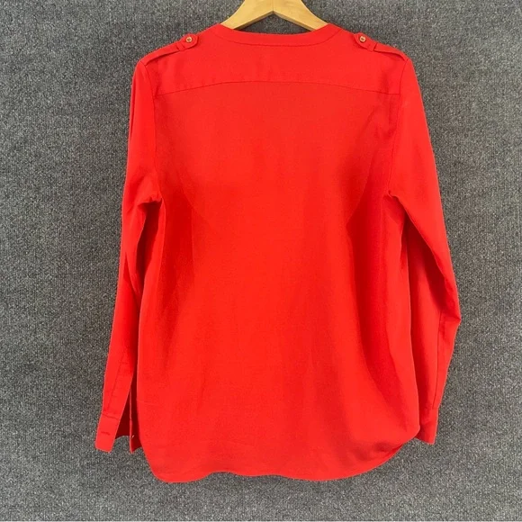 Calvin Klein Womens Button Up Top Size Large Bright Red Long Sleeve Office - Picture 2 of 8